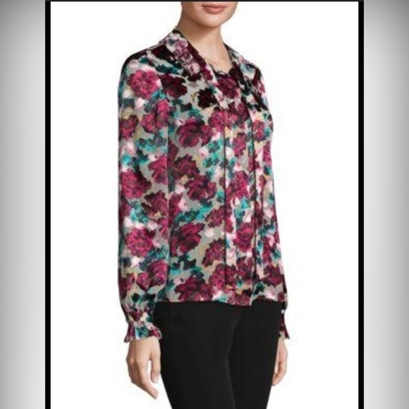 Saloni Emile Floral-Print Button-Front Silk Top 🌺 size 2 - Picture 8 of 10